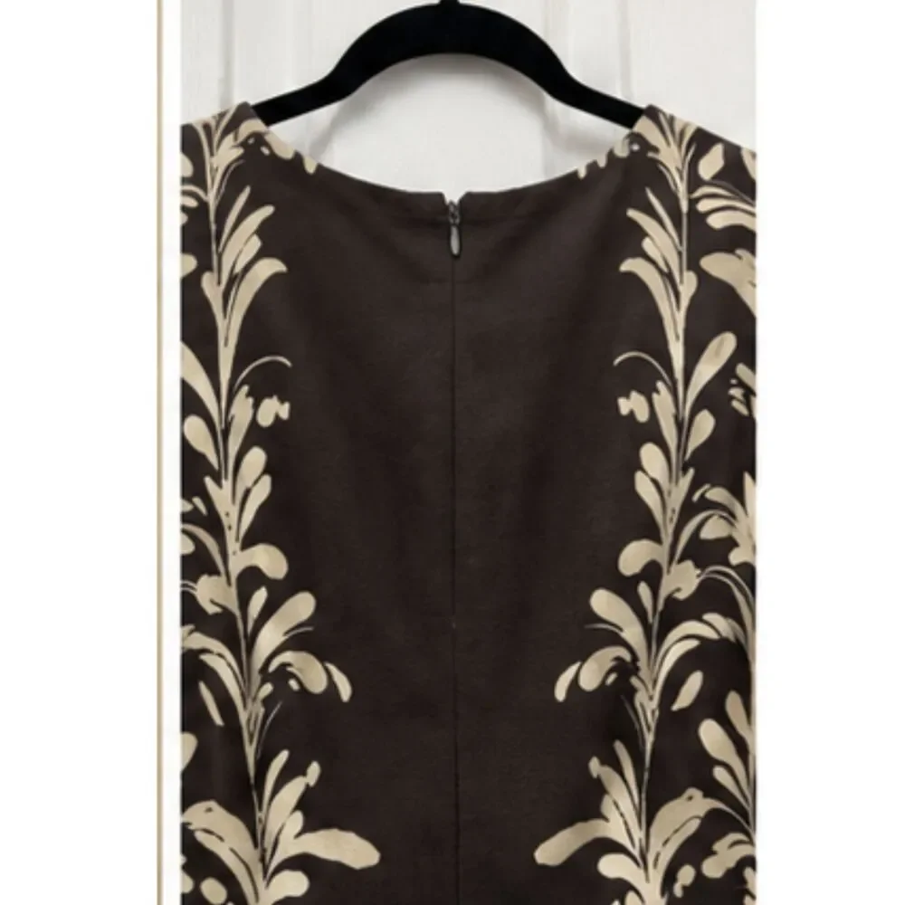 Tory Burch Printed Sheath Mini Dress XS Brown Ivory Short Sleeve Stretch
